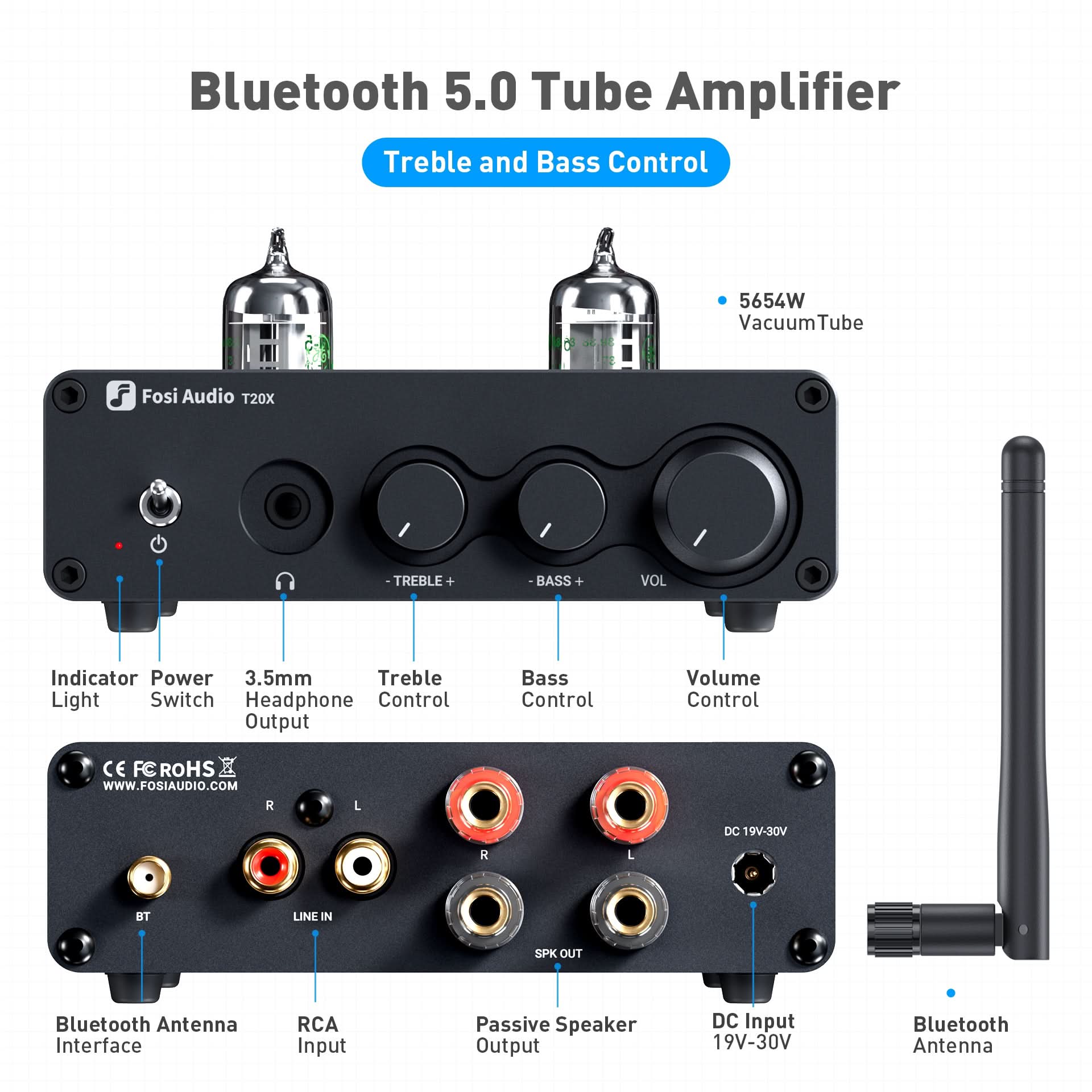 Fosi Audio T20X Bluetooth Tube Amplifier Headphone