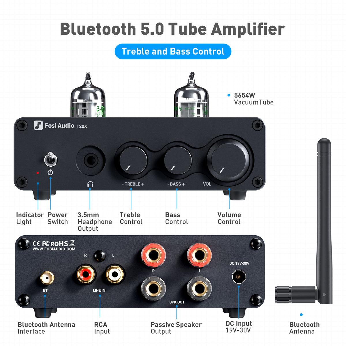 Fosi Audio T20X Bluetooth 5.0 Headphone & Tube Amp Receiver