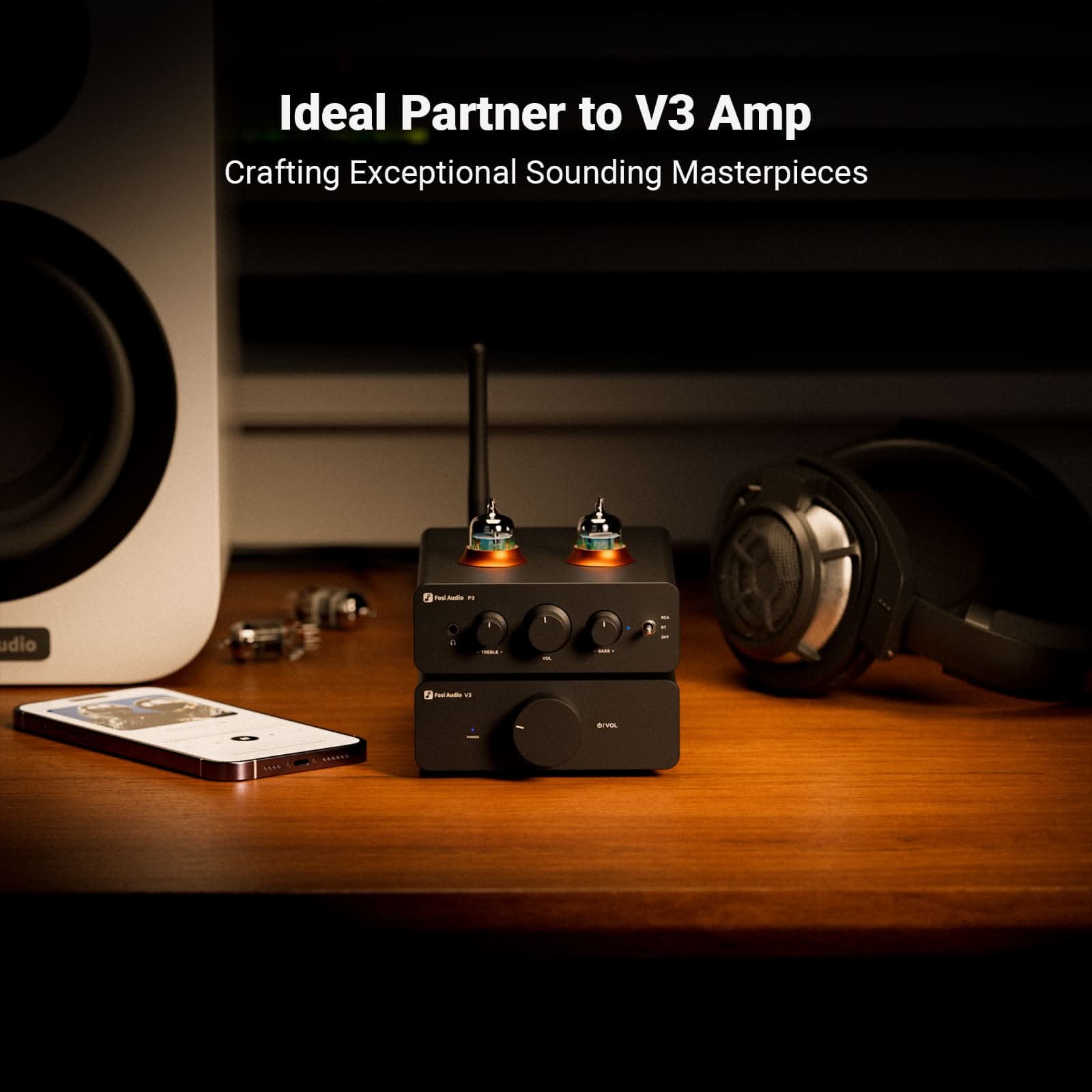 Fosi Audio P3 Tube Preamp with Bluetooth aptX LL HD Bass and Treble Tone Controls - Fosi Audio