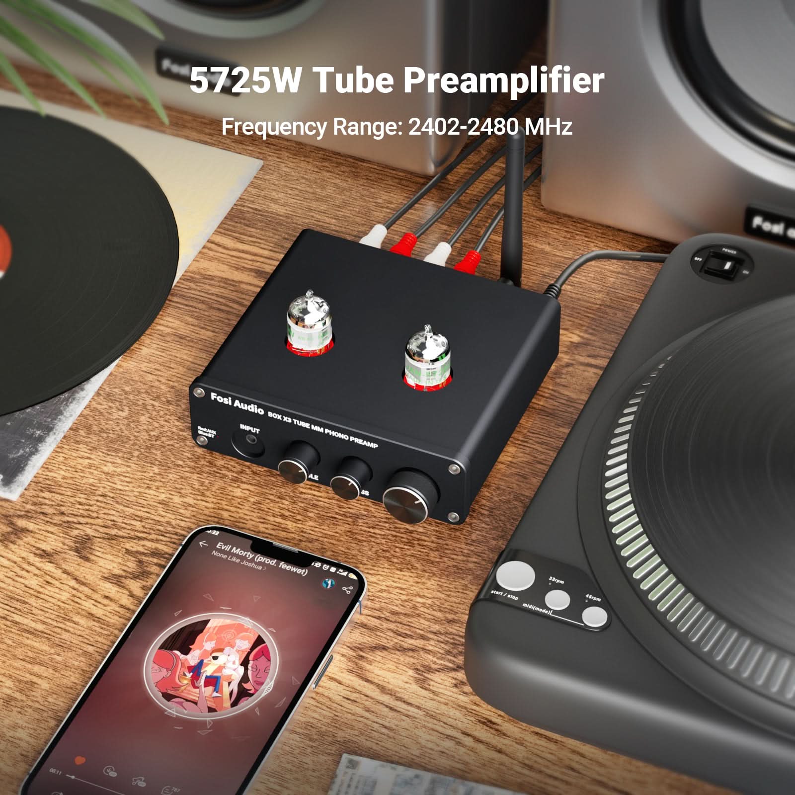 Fosi Audio Box X3 Bluetooth Phono Preamp for Turntable Phonograph Preamplifier With 5725 Vacuum Tube - Fosi Audio