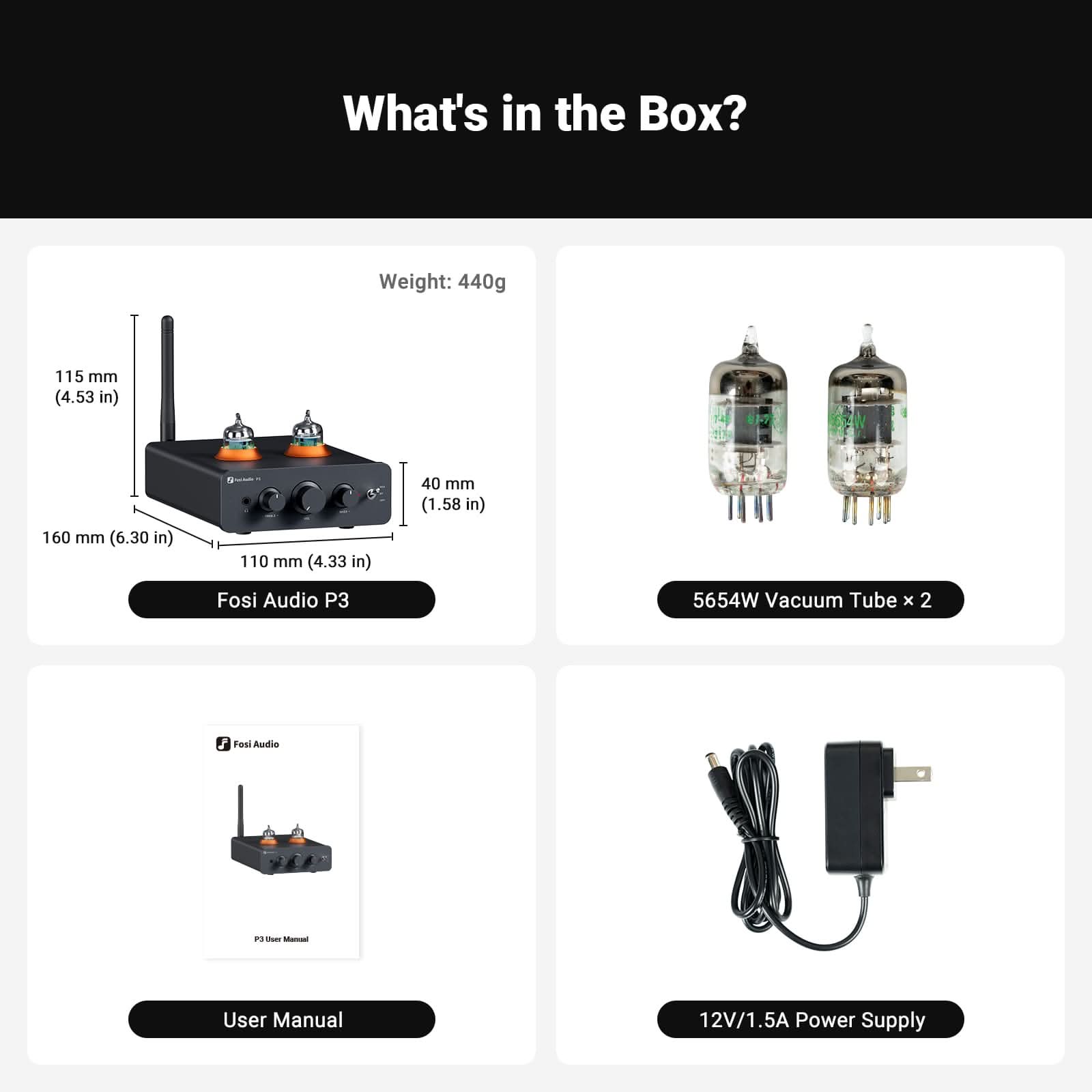 Fosi Audio P3 Tube Preamp with Bluetooth aptX LL HD Bass and Treble Tone Controls - Fosi Audio