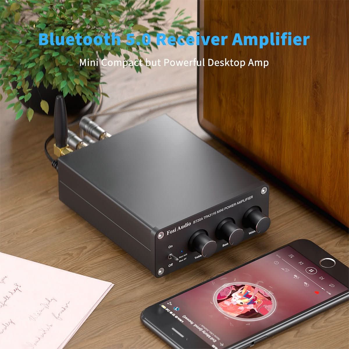 Fosi Audio BT20A Bluetooth 5.0 Amplifier 2 Channel Stereo Amp Receiver Class D Amplifier for Home Audio System - Fosi Audio
