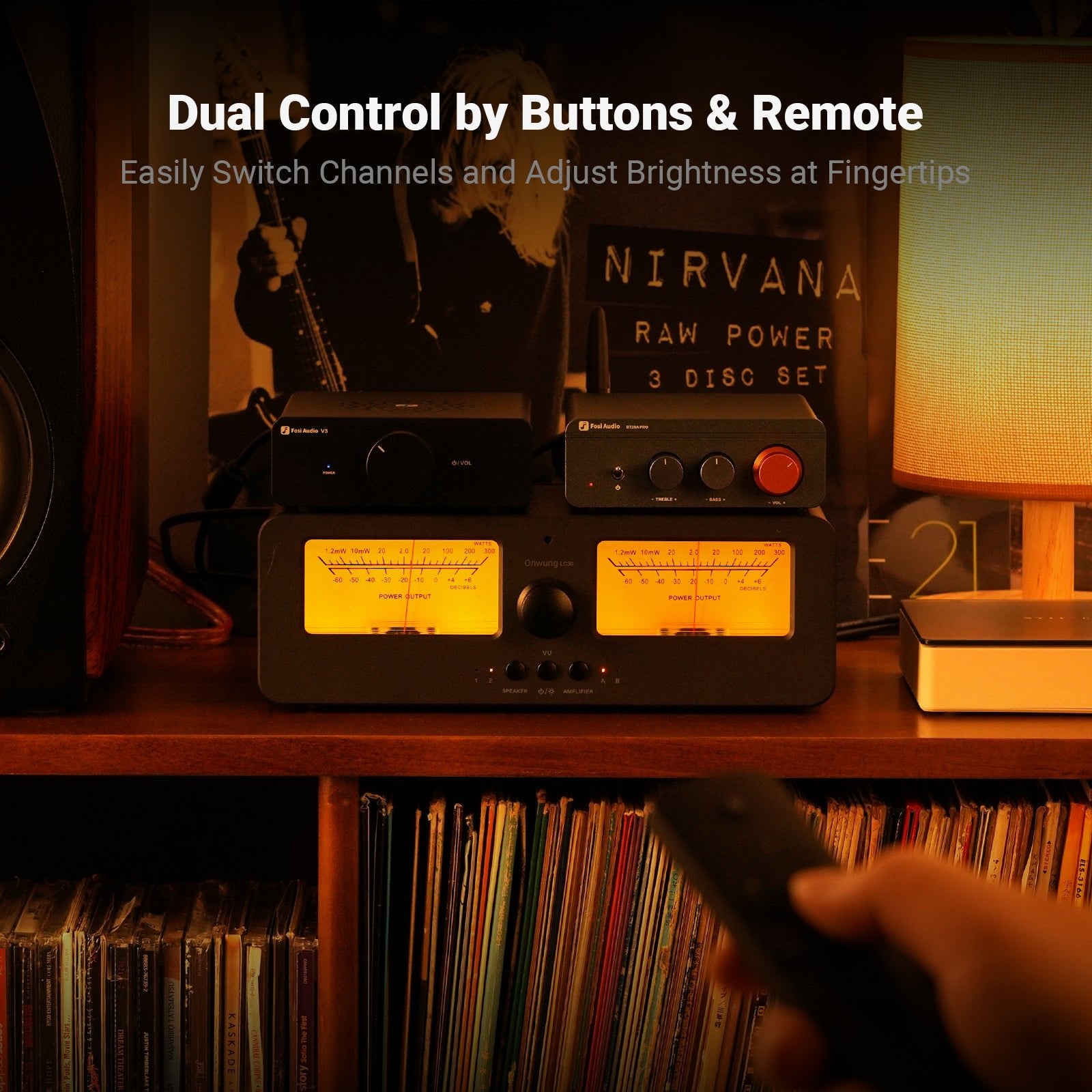 Onwung LC30 VU Meter Amplifier Speaker Selector - Fosi Audio
