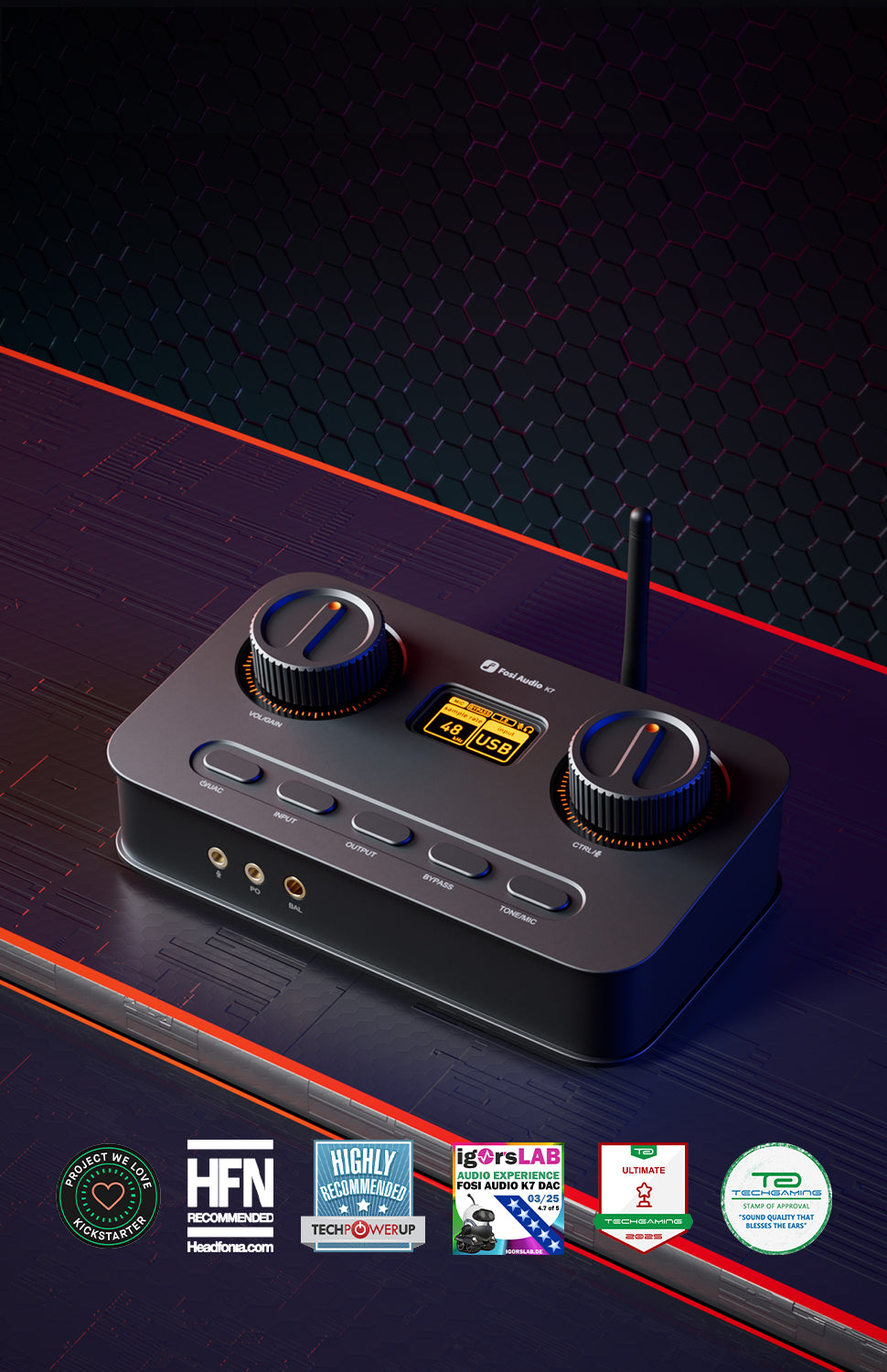 Fosi AudioK7 Gaming DAC Headphone Amplifier
