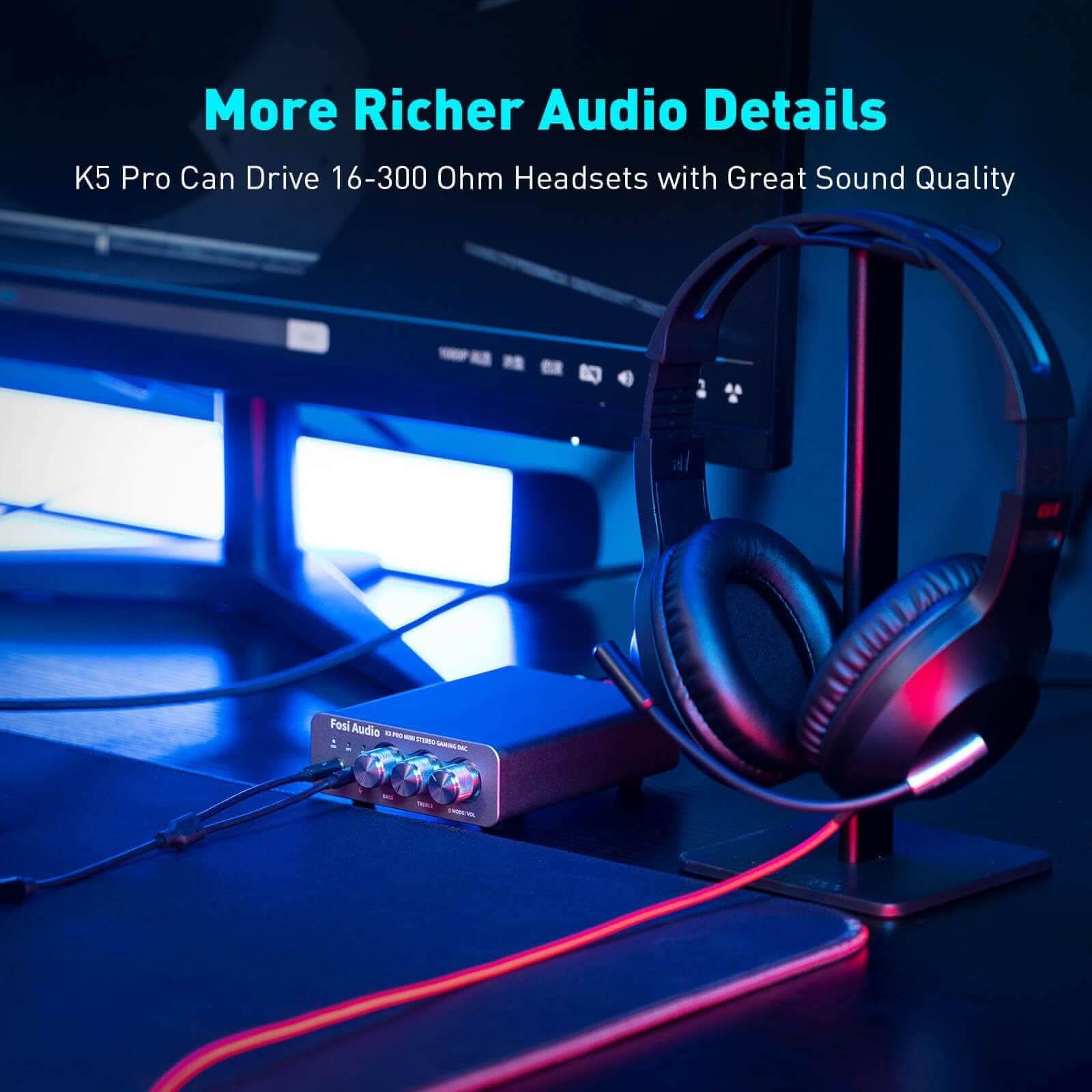 Fosi Audio K5 Pro Gaming DAC Headphone Amplifier
