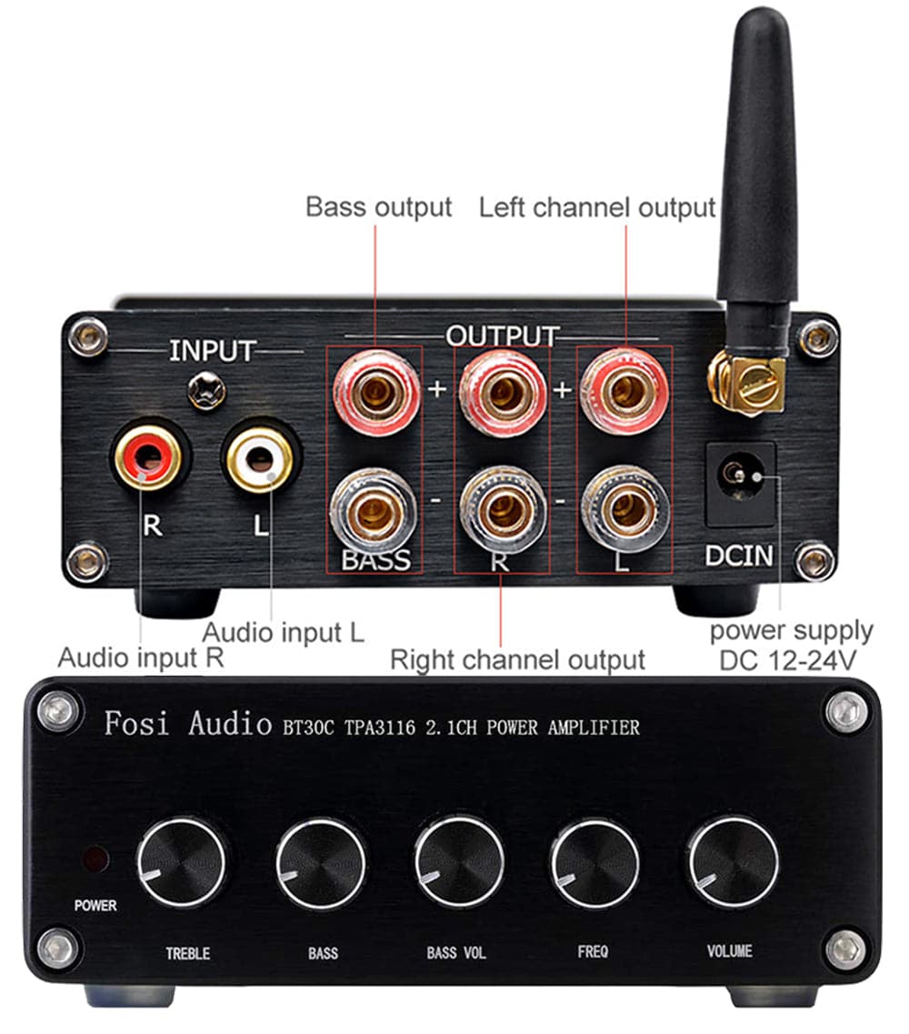Fosi Audio Bluetooth 5.0 2.1 Channel Power Amplifier + Bass Treble Control  BT30D