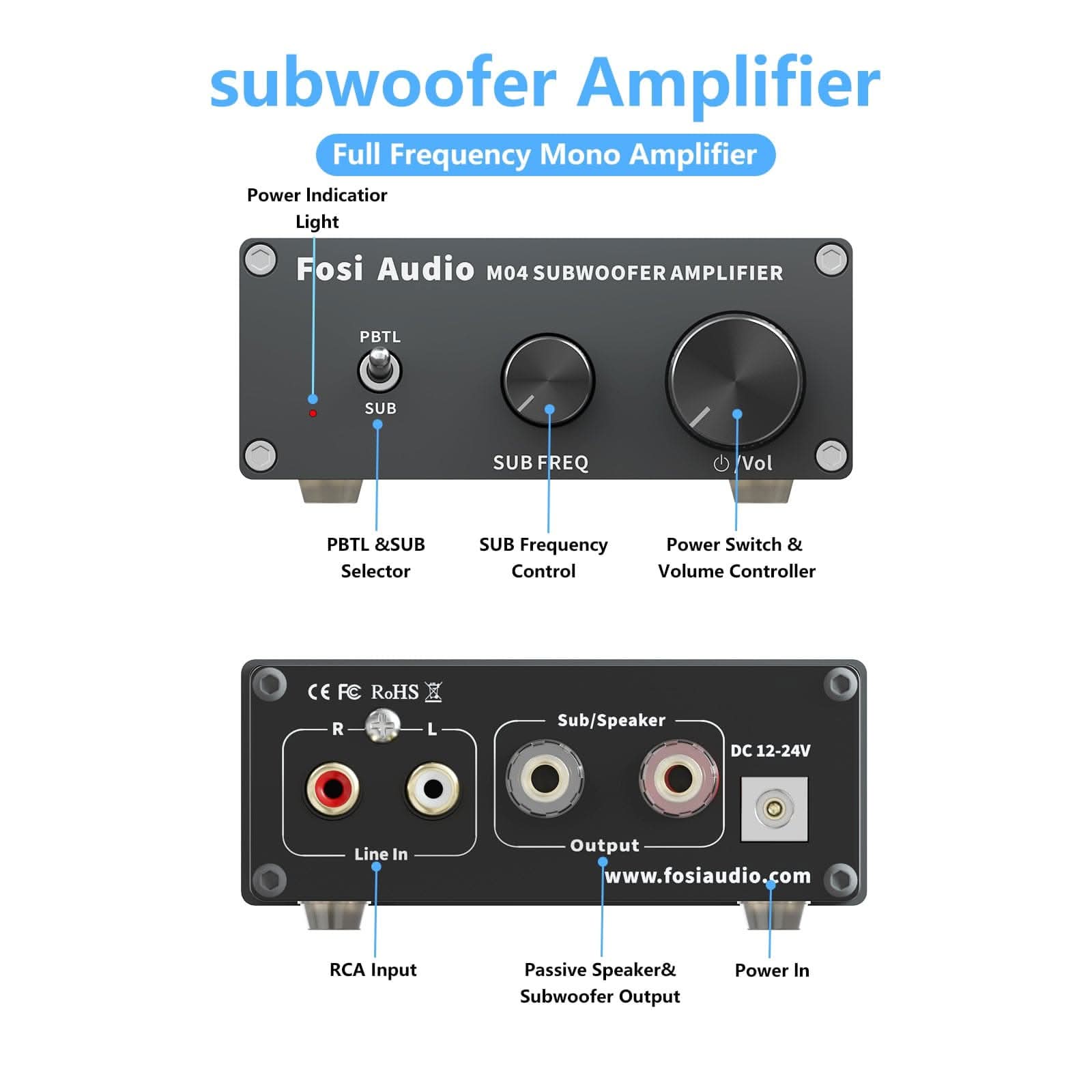 Fosi Audio Mono Amplifier Subwoofer Amp 100W With Bass Power Amplifier For Home Passive Speaker