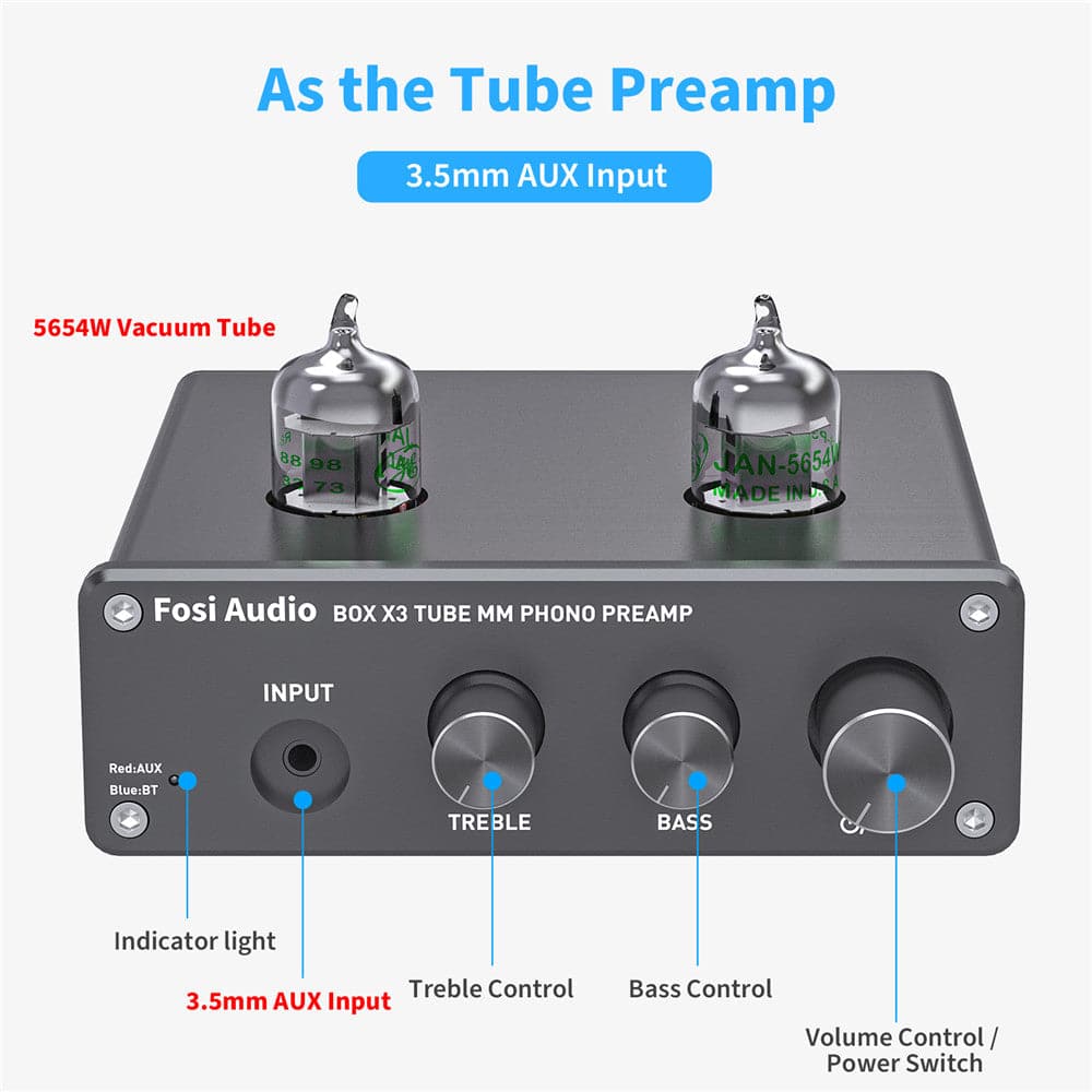 Fosi Audio BT30D Bluetooth 5.0 Stereo Audio Receiver Amplifier 2.1 Channel  and Box X1 Phono Preamp for MM Turntable