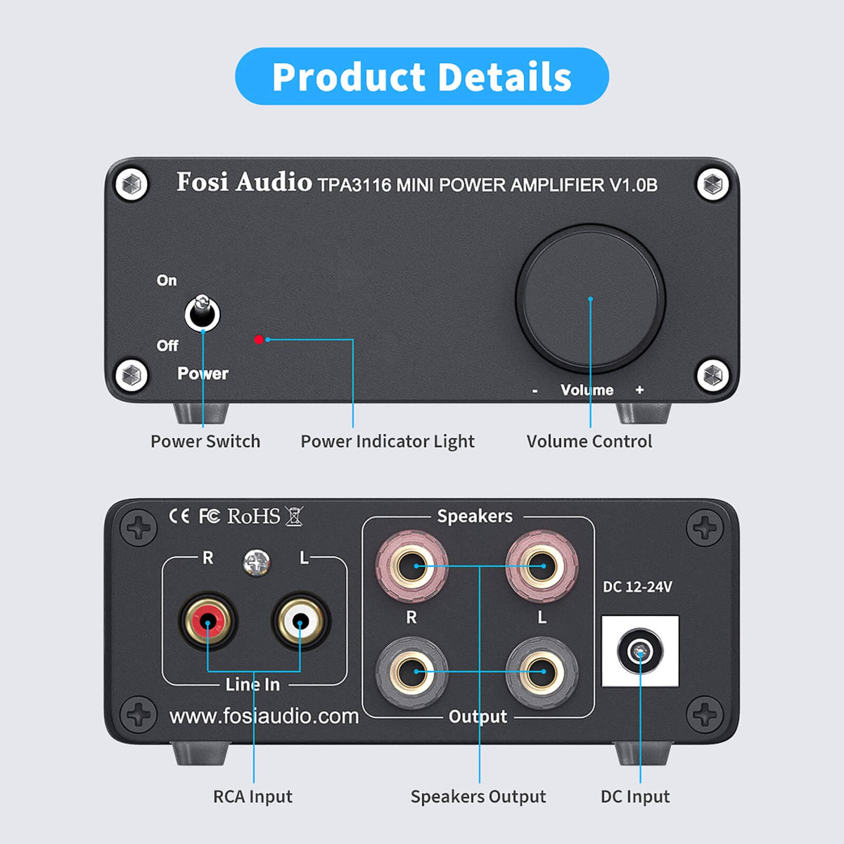 Fosi Audio V3 TPA3255 Verstärker Audio Stereo Klasse D 2 Kanal