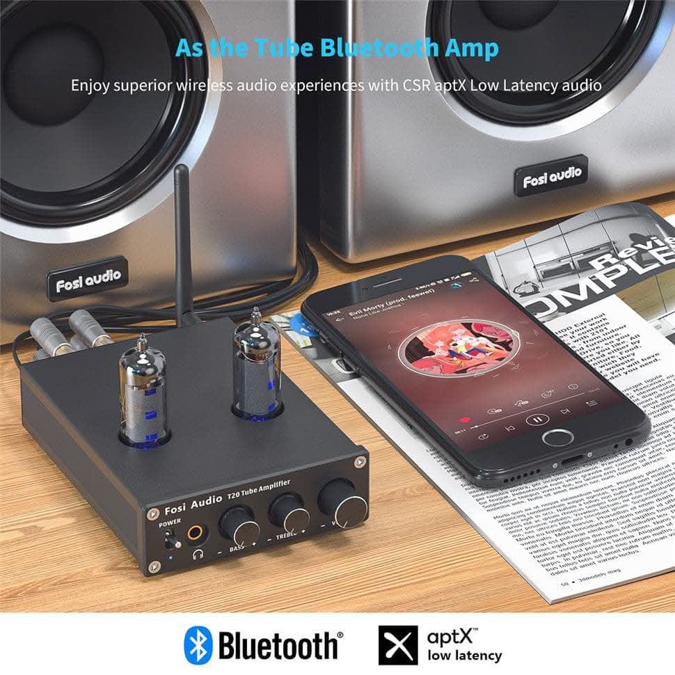 Fosi Audio T20 Bluetooth Tube Amplifier Stereo Amplificador Audio 50W Power Headphone Amplifier for Home Passive Speakers