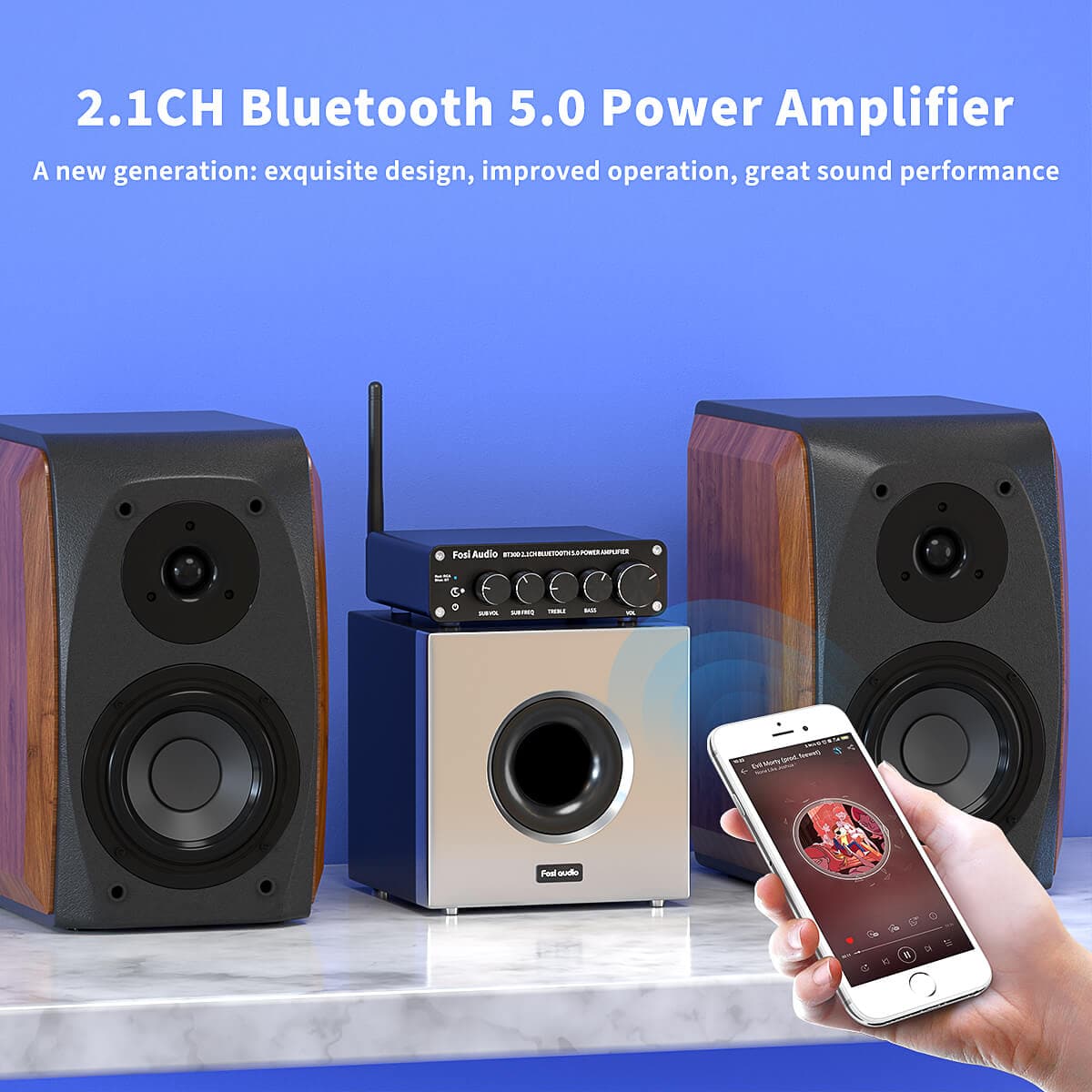 Mini 2.1 Channel Bluetooth 5.0 Power Amplifier Stereo Amp USB/AUX Music  Player