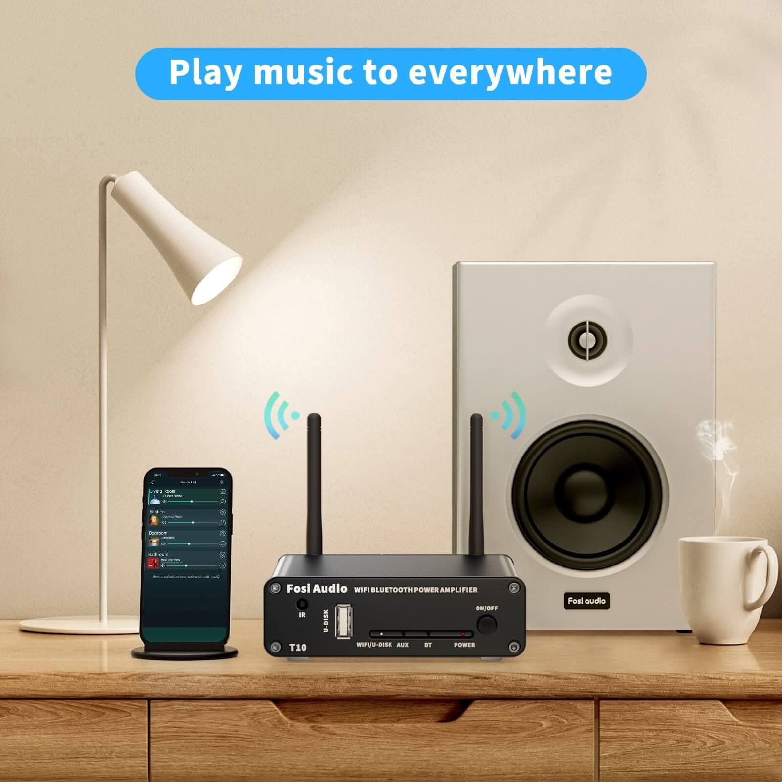 Fosi Audio T10 WiFi & Bluetooth 5.0 Amplifier 2 Channel Stereo Amp Receiver Class D Amplifier, Home Amplifier for Speakers with spotify,airplay,Multiroom/multizone Digital Audio Speaker Amp