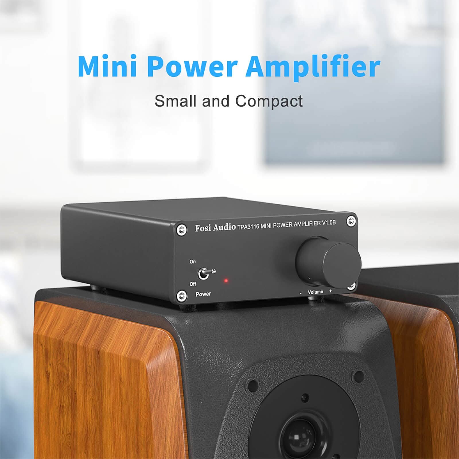 Fosi Audio V1.0B Power Amplifier 2 Channel Stereo Audio Mini Hi-Fi Class D Integrated TPA3116 Amp for Home Passive Speakers 50W x 2