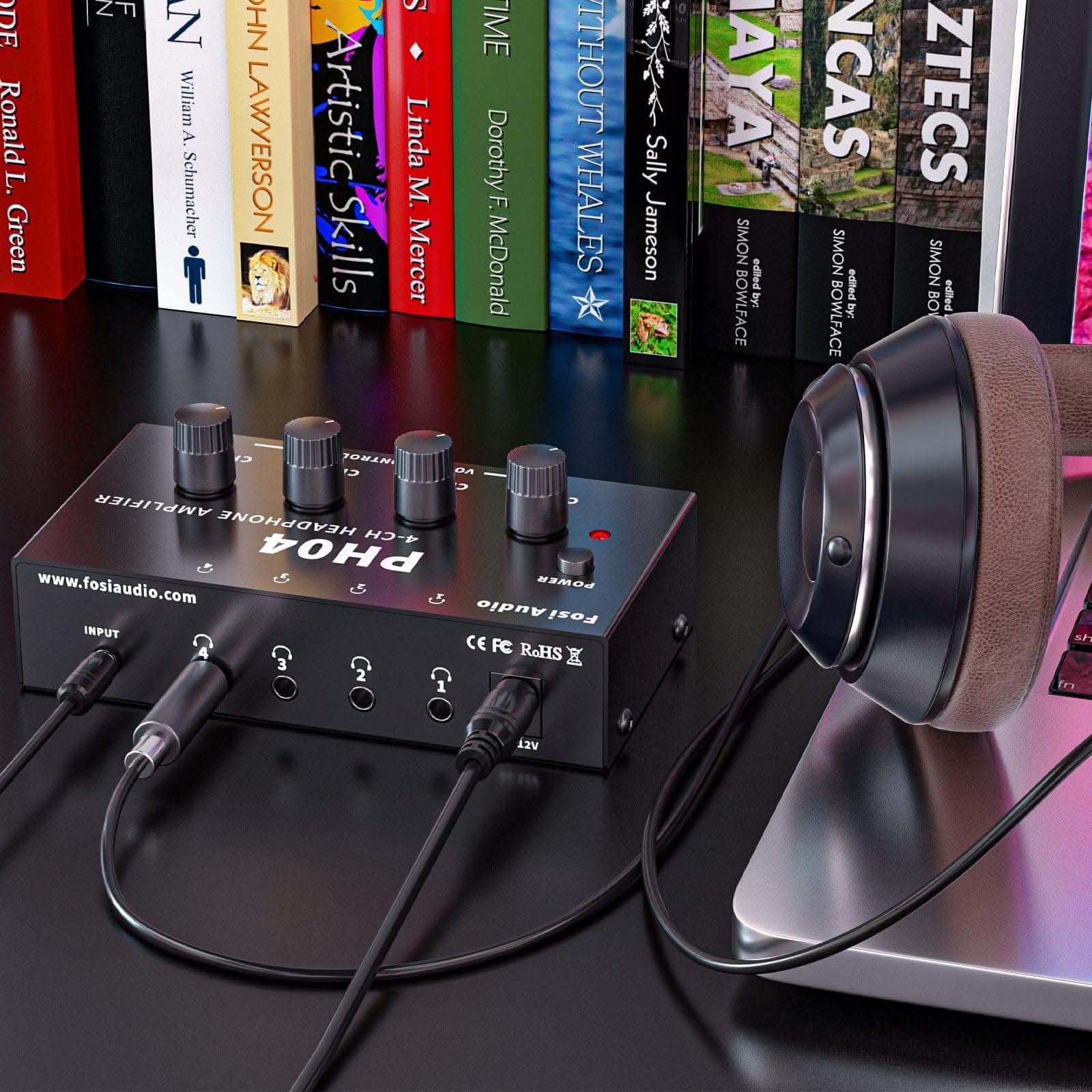 Fosi Audio PH04 Headphone Amplifier 4 -Channel Metal Stereo Audio Amp Ultra-Compact Portable Headphone Splitter for Studio