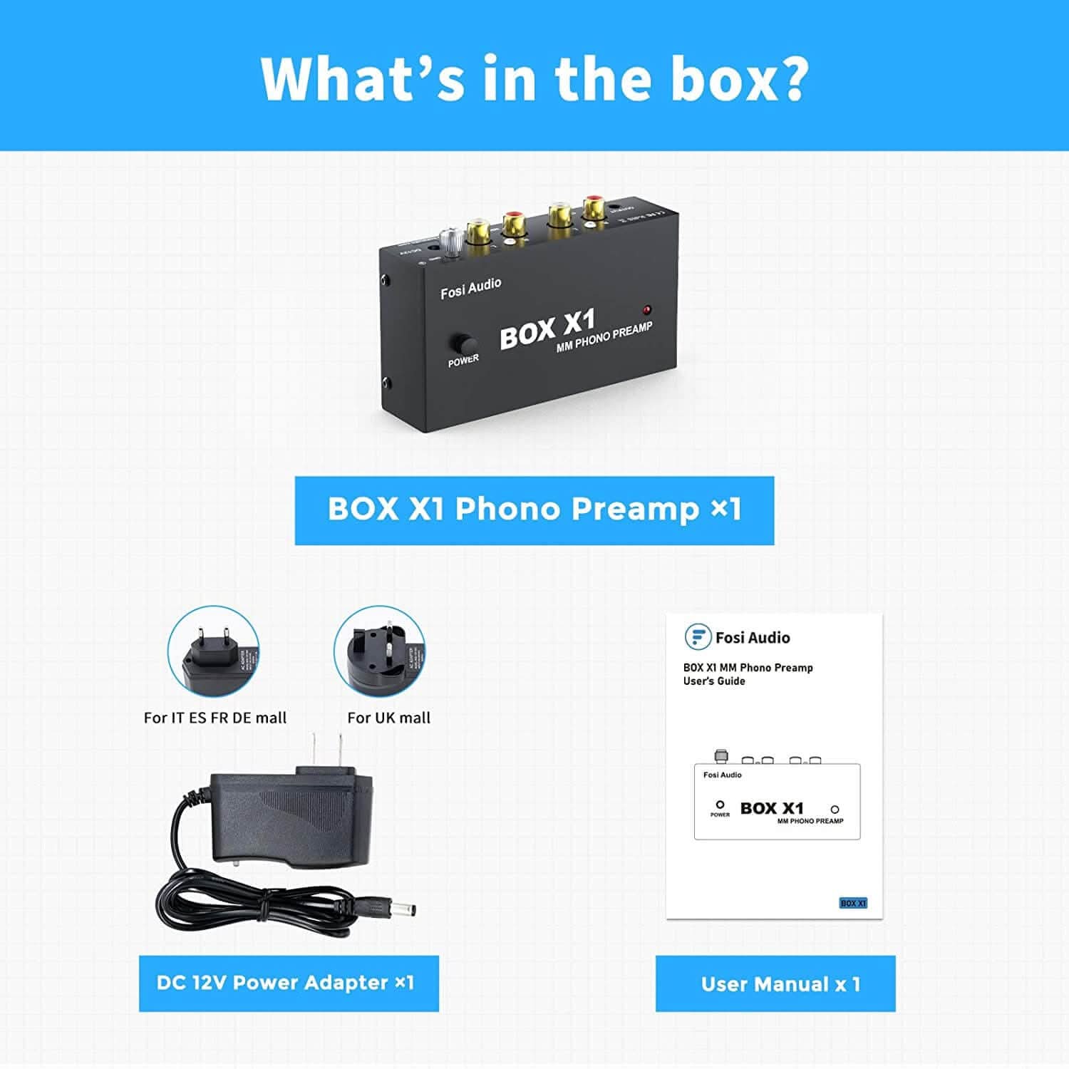 Fosi Audio BOX X1-MM Phono Preamp MM Turntable Preamplifer With 3.5mm AUX Headphone Output