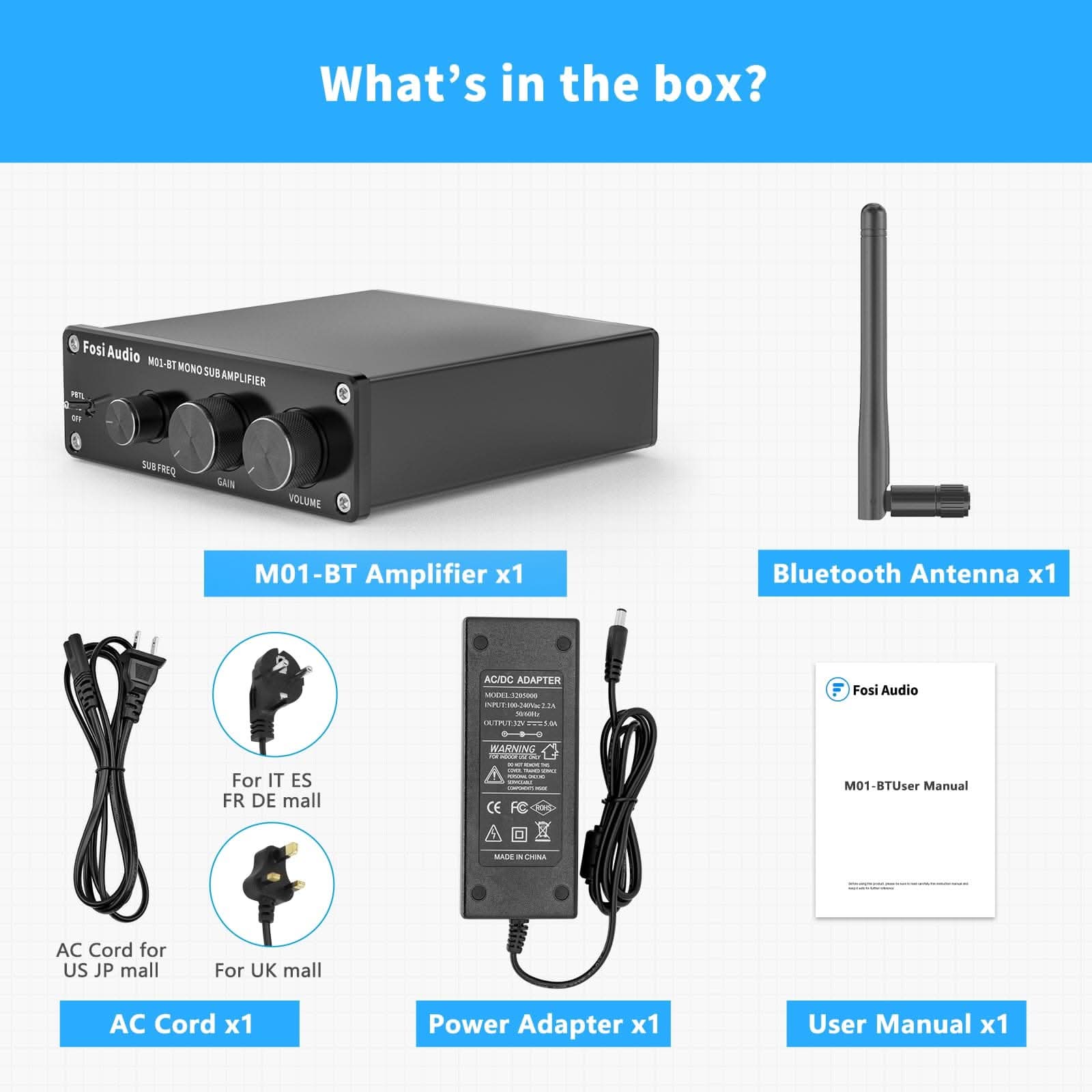 Fosi Audio M01-BT Bluetooth Subwoofer Mono Amp