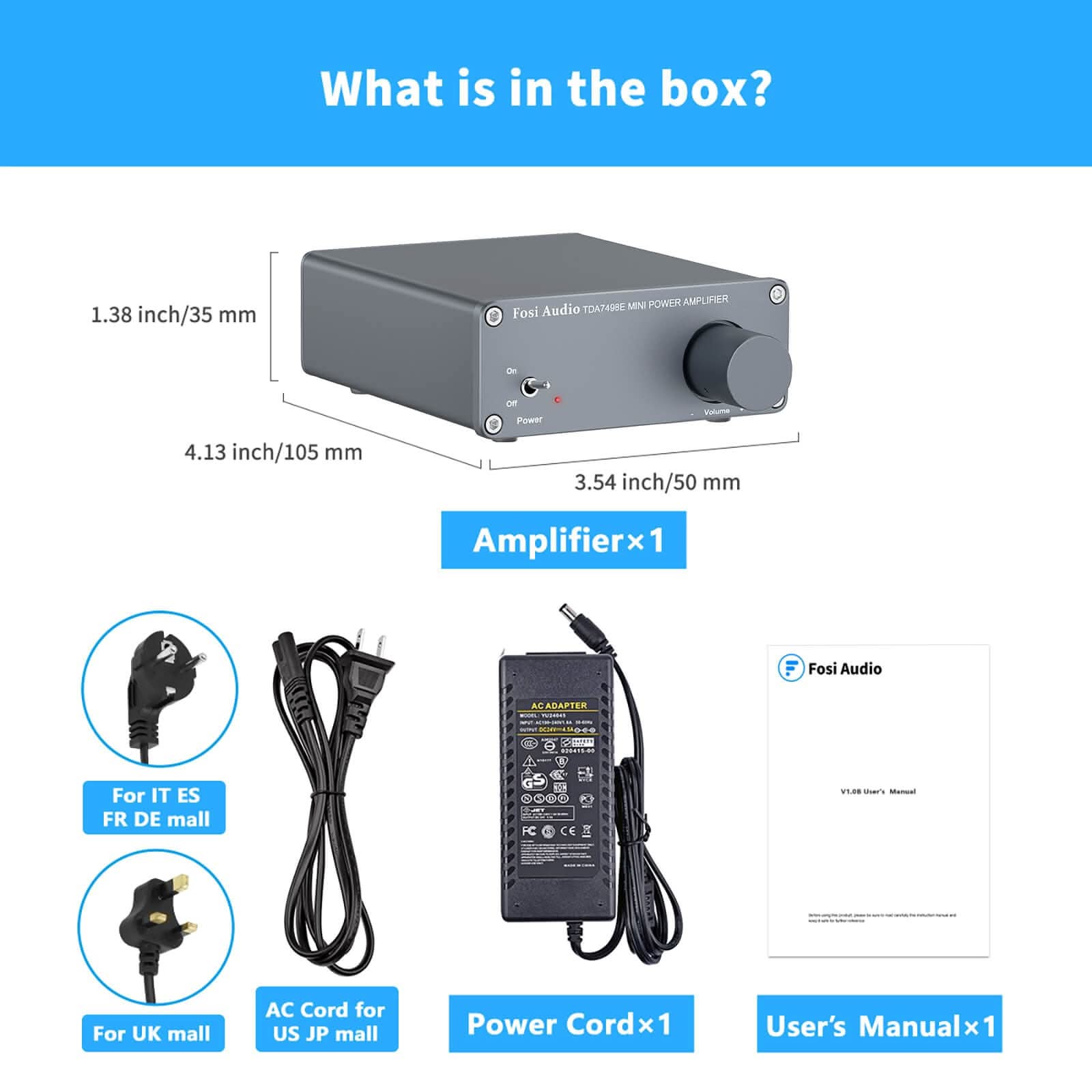 Fosi Audio TDA7498E 2 Channel Stereo Audio Amplifier Receiver Mini Hi-Fi Class D Integrated Amp for Home Speakers 160W x 2