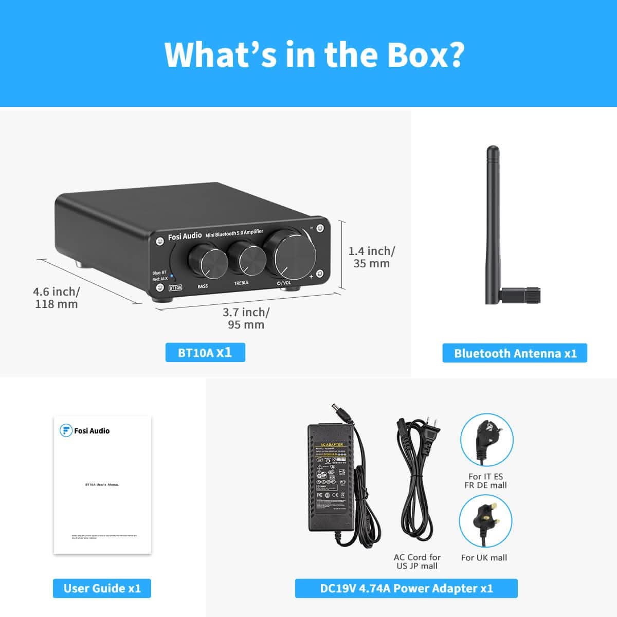Bluetooth 5.0 Stereo Audio Amplifier Receiver 2CH 50W x 2 BT10A
