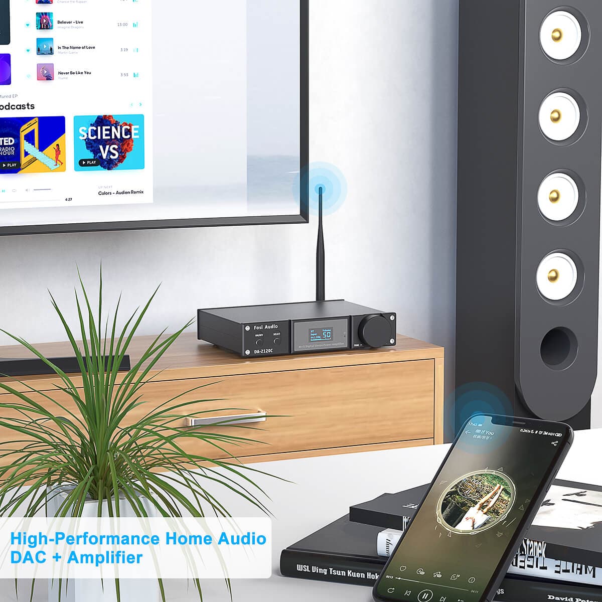Fosi Audio DA2120A Bluetooth 5.0 DAC Hi-Fi Stereo Receiver Audio Amplifier  Support aptX 2.1 CH Integrated Class D Digital Power Amp for Passive