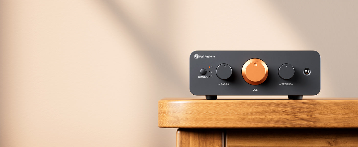Fosi Audio P4 Mini Preamp with 3 RCA Inputs and Bass & Treble Control