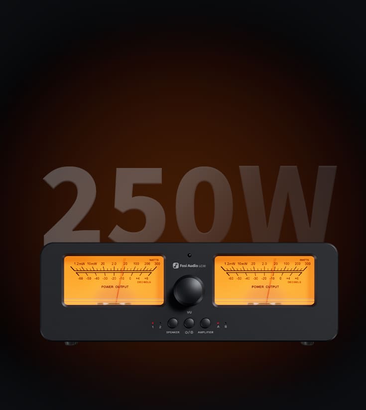 thumbnail image 2 of Fosi Audio LC30 VU Meter Amplifier Speaker Selector - Vintage Style, 250W Power, Remote Control 2 of 9