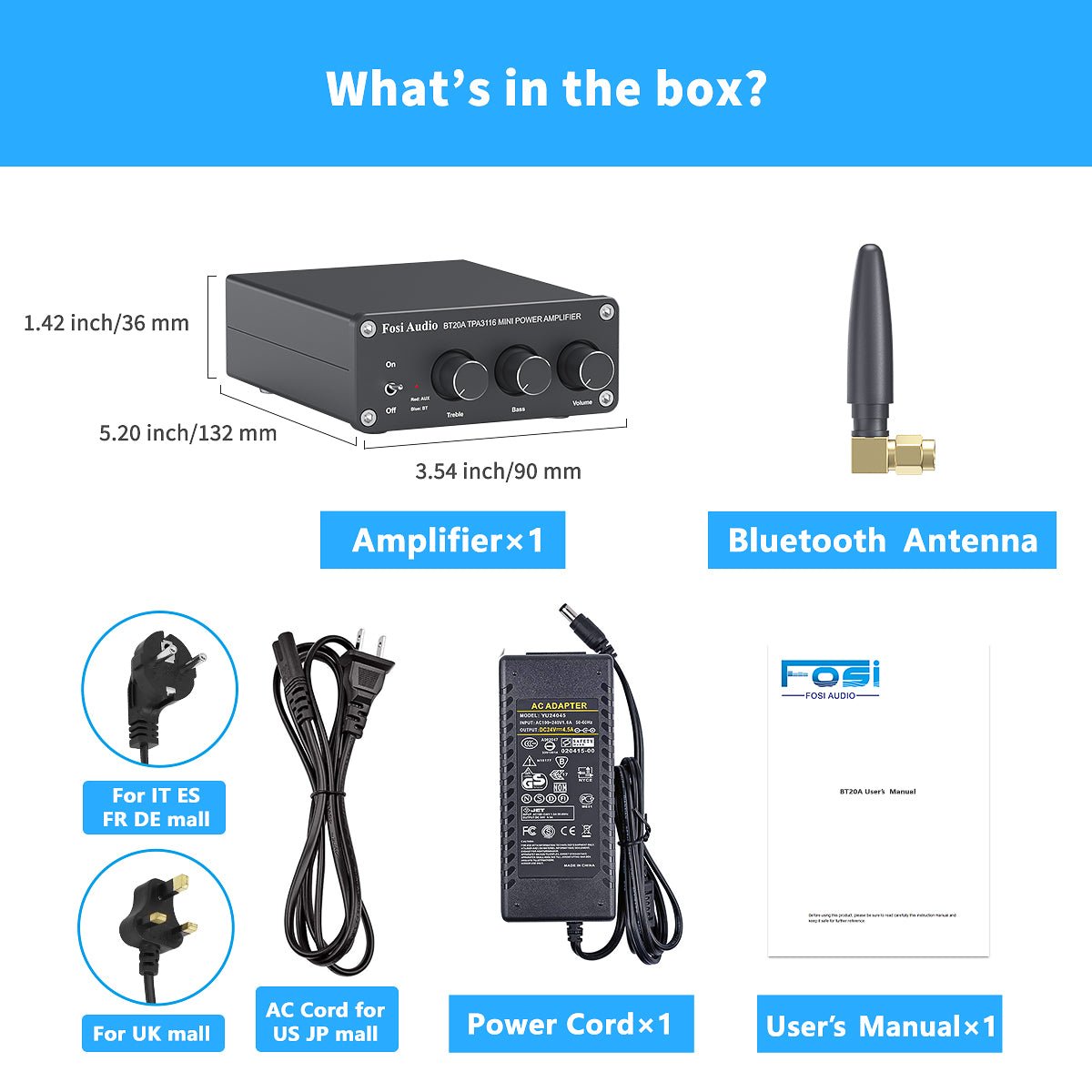 Amazon | Fosi Audio BT20A Bluetooth 5.0 パワーアンプ 2.0CH