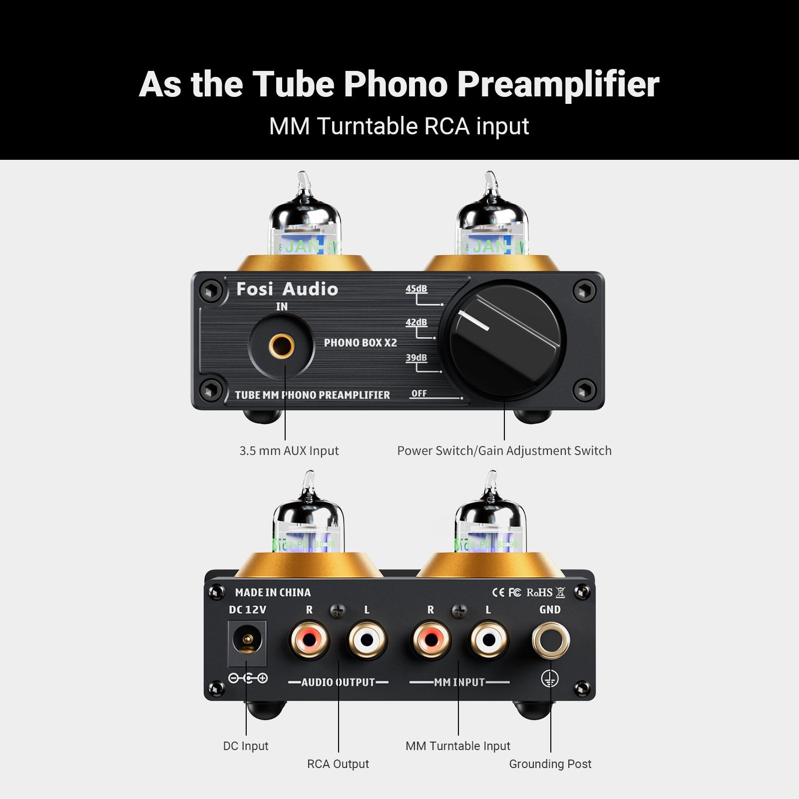 Fosi Audio Box X2 MM Turntable Phono Preamplifier