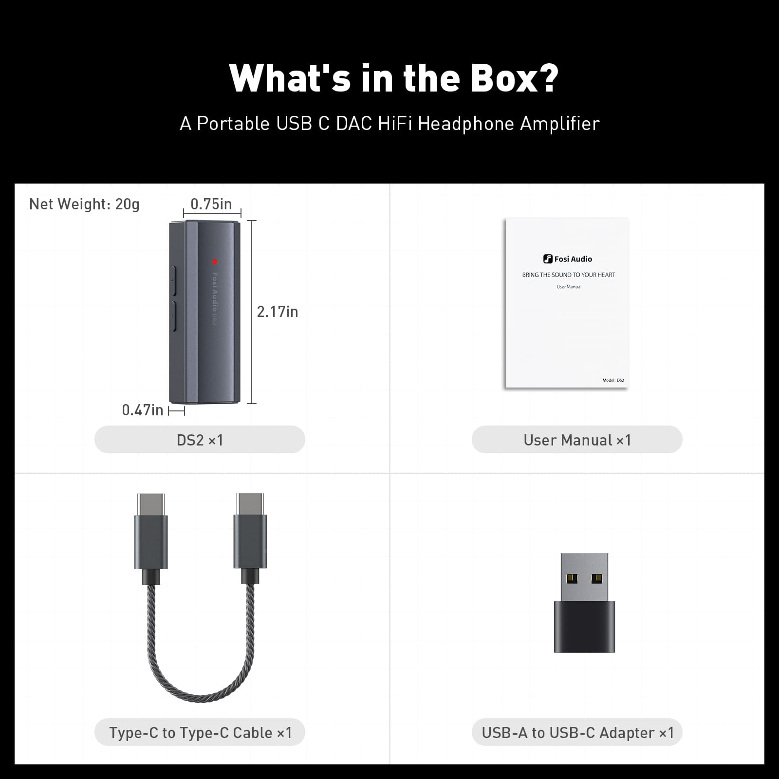 Fosi Audio DS2 2024 New Mini Audio USB DAC Headphone Amplifier