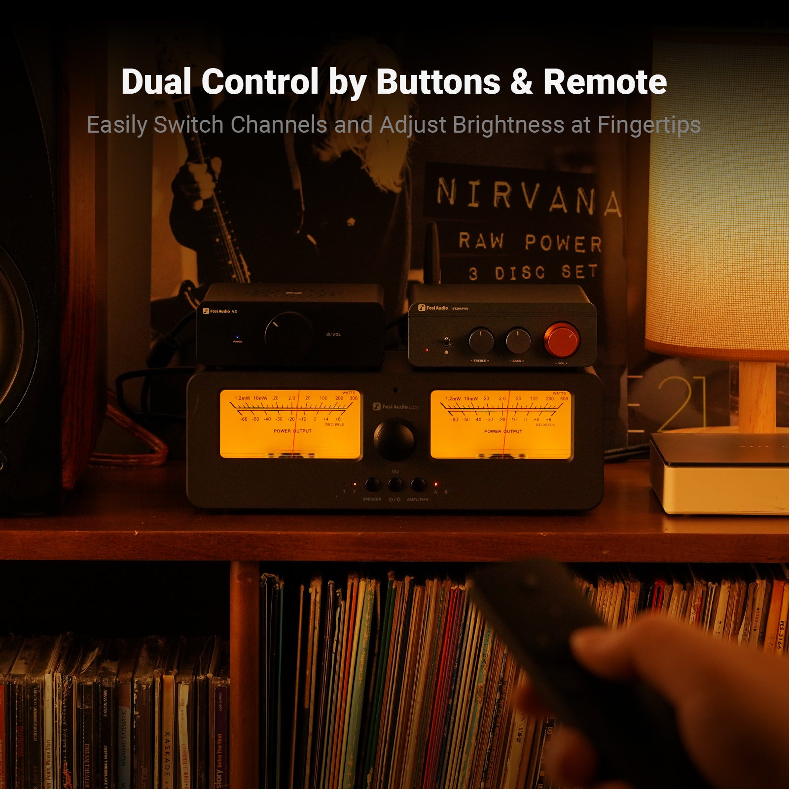 Fosi Audio LC30 VU Meter Amplifier Speaker Selector