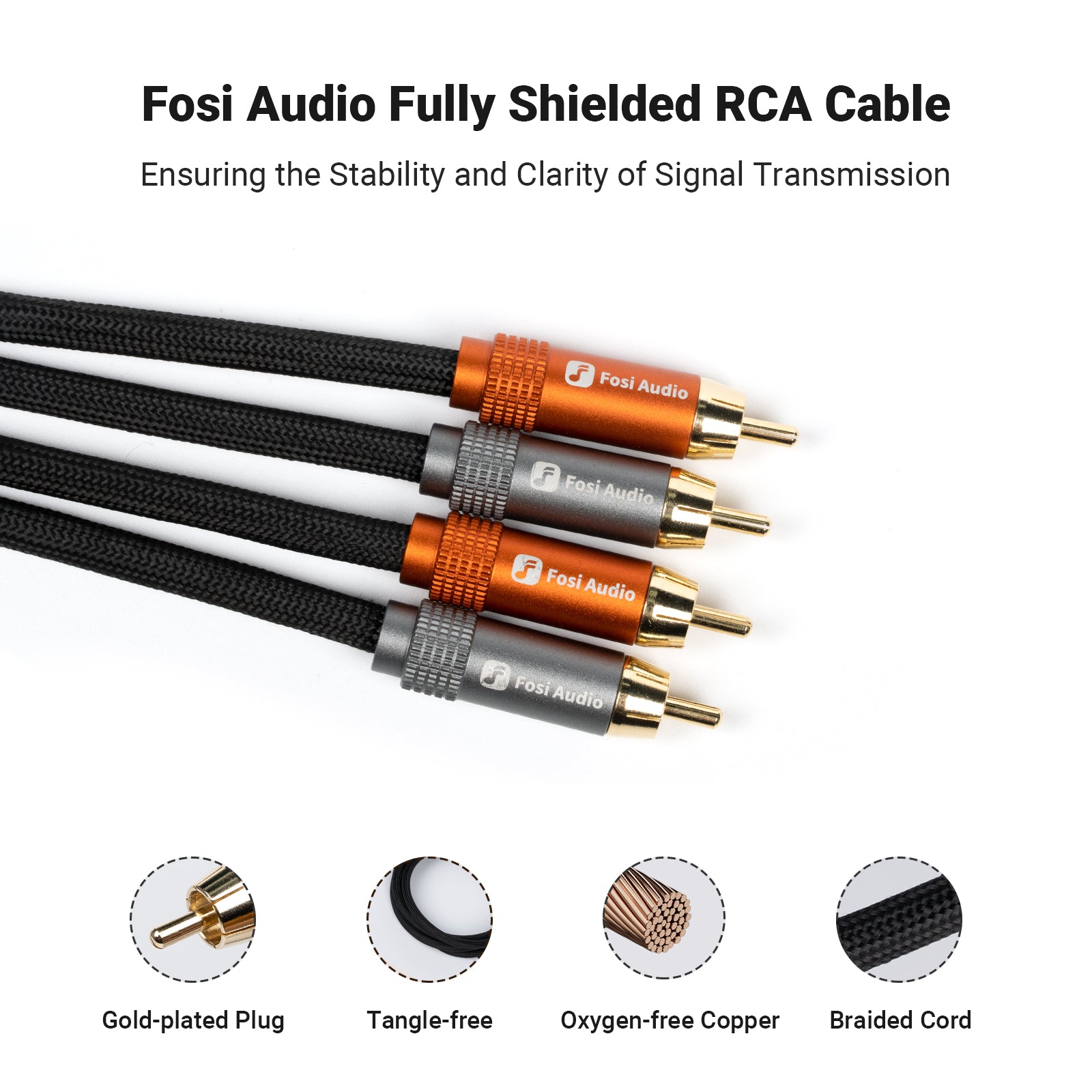 Fosi Audio Gold - Plated 2 RCA Male to 2 RCA Male Stereo Audio Cable for Home Theater Systems/Amplifier/Preamplifier - Fosi Audio