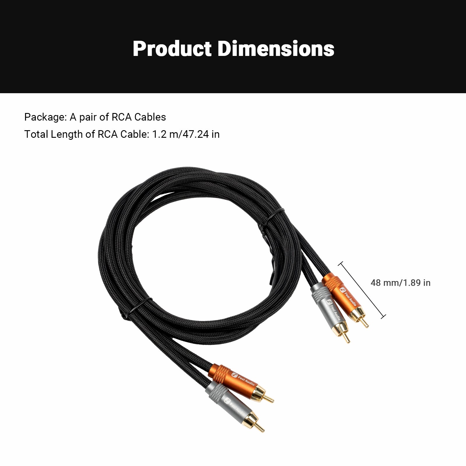 Fosi Audio Gold - Plated 2 RCA Male to 2 RCA Male Stereo Audio Cable for Home Theater Systems/Amplifier/Preamplifier - Fosi Audio