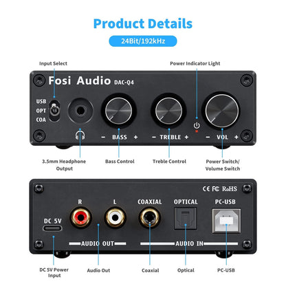 Fosi Audio Q4 Desktop DAC Headphone Amplifier