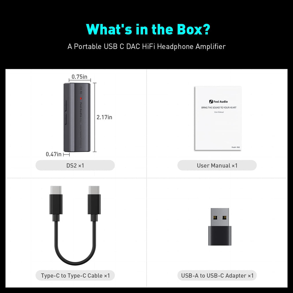 Fosi Audio Mini USB DAC DS2 High Res, 32bit/768kHz, DSD512