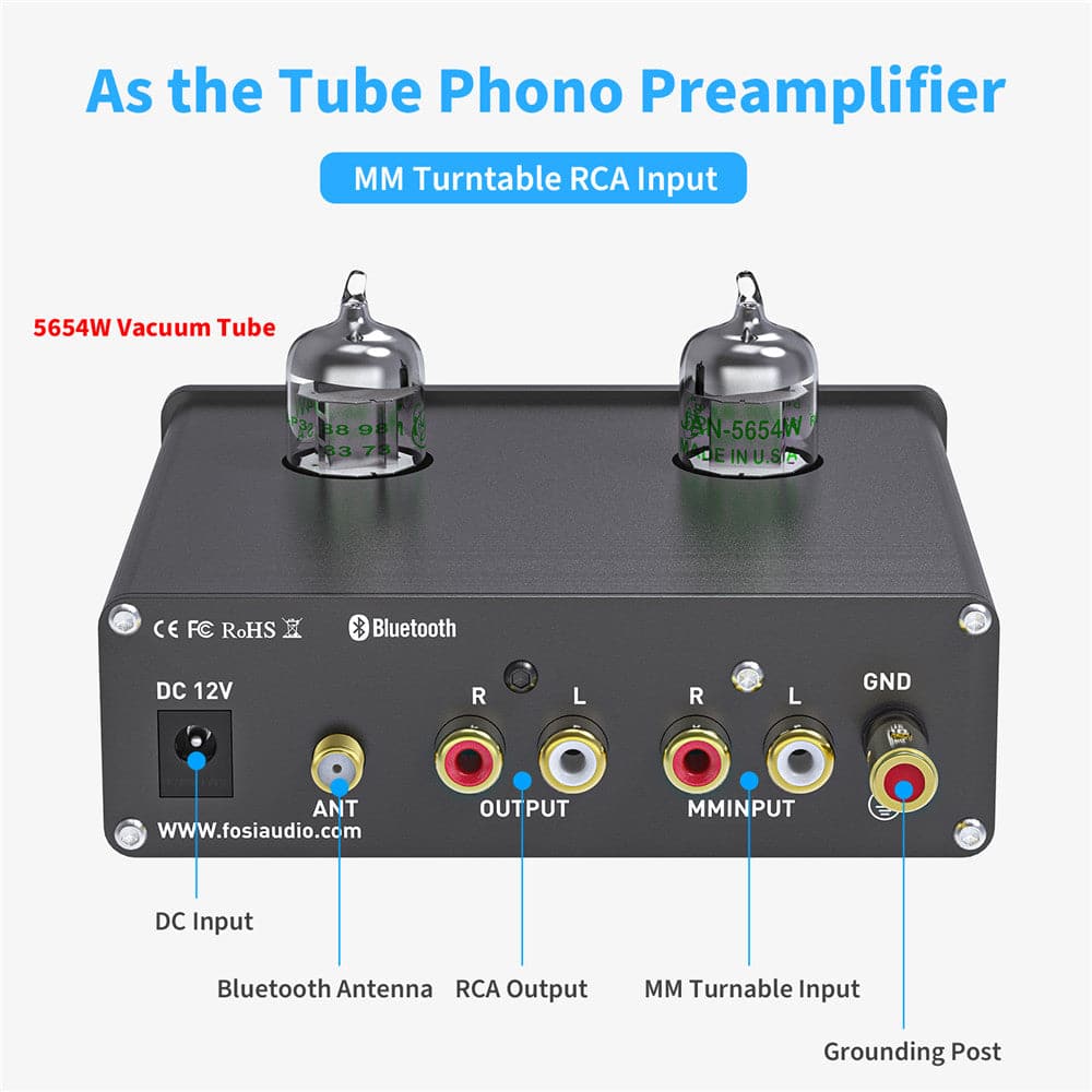 Fosi Audio BOX X4 Phono Preamp Headphone Amplifier Hi-Fi Preamp with JAN 5725W Vacuum Tubes for MM Turntable Phonograph Turntable with Volume Bass Treble Control