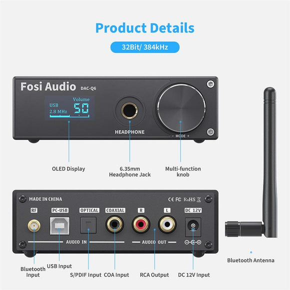 Q6 USB DAC Bluetooth Headphone Amplifier Stereo Audio Amp – Fosi Audio