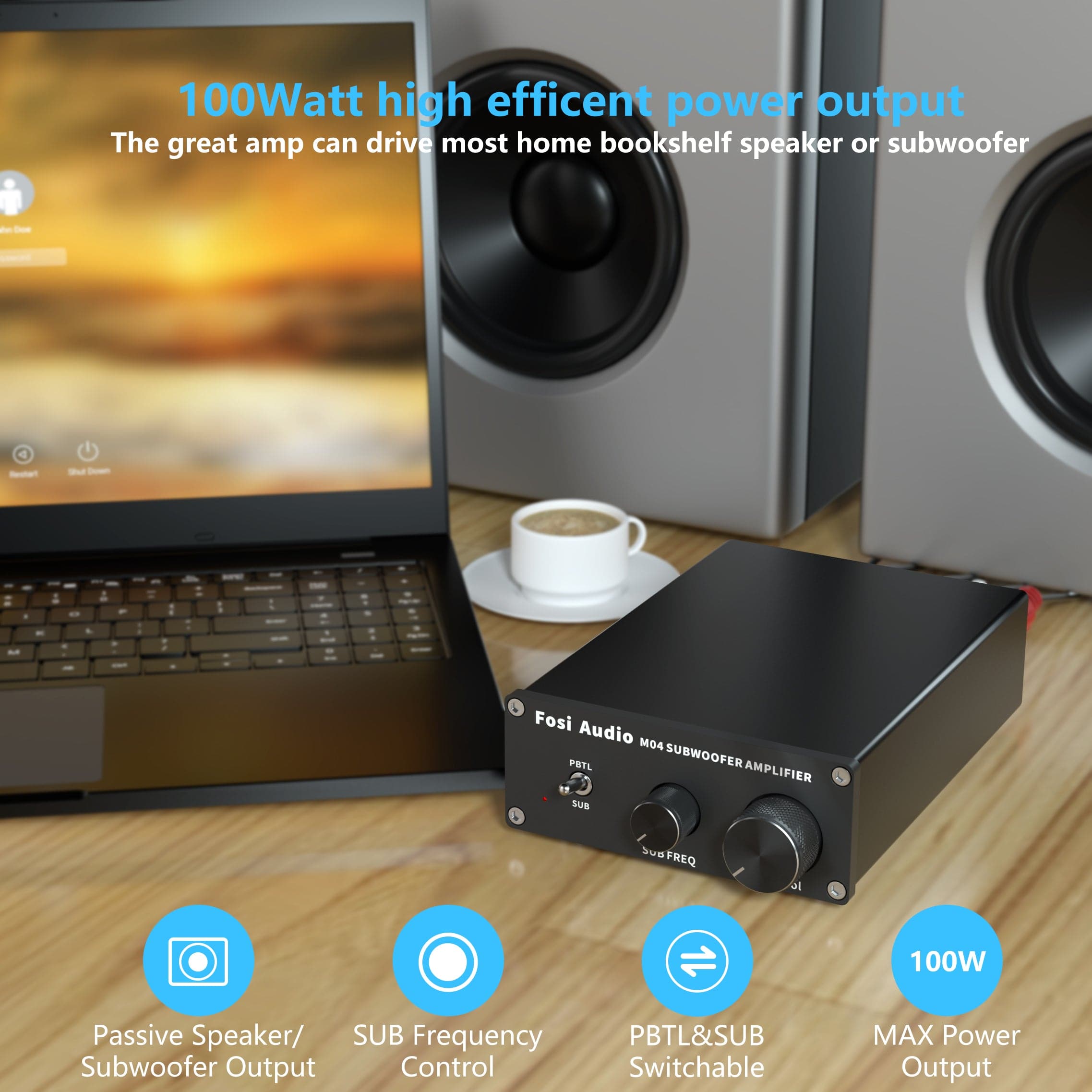 Fosi Audio Mono Amplifier Subwoofer Amp 100W With Bass Power Amplifier For Home Passive Speaker