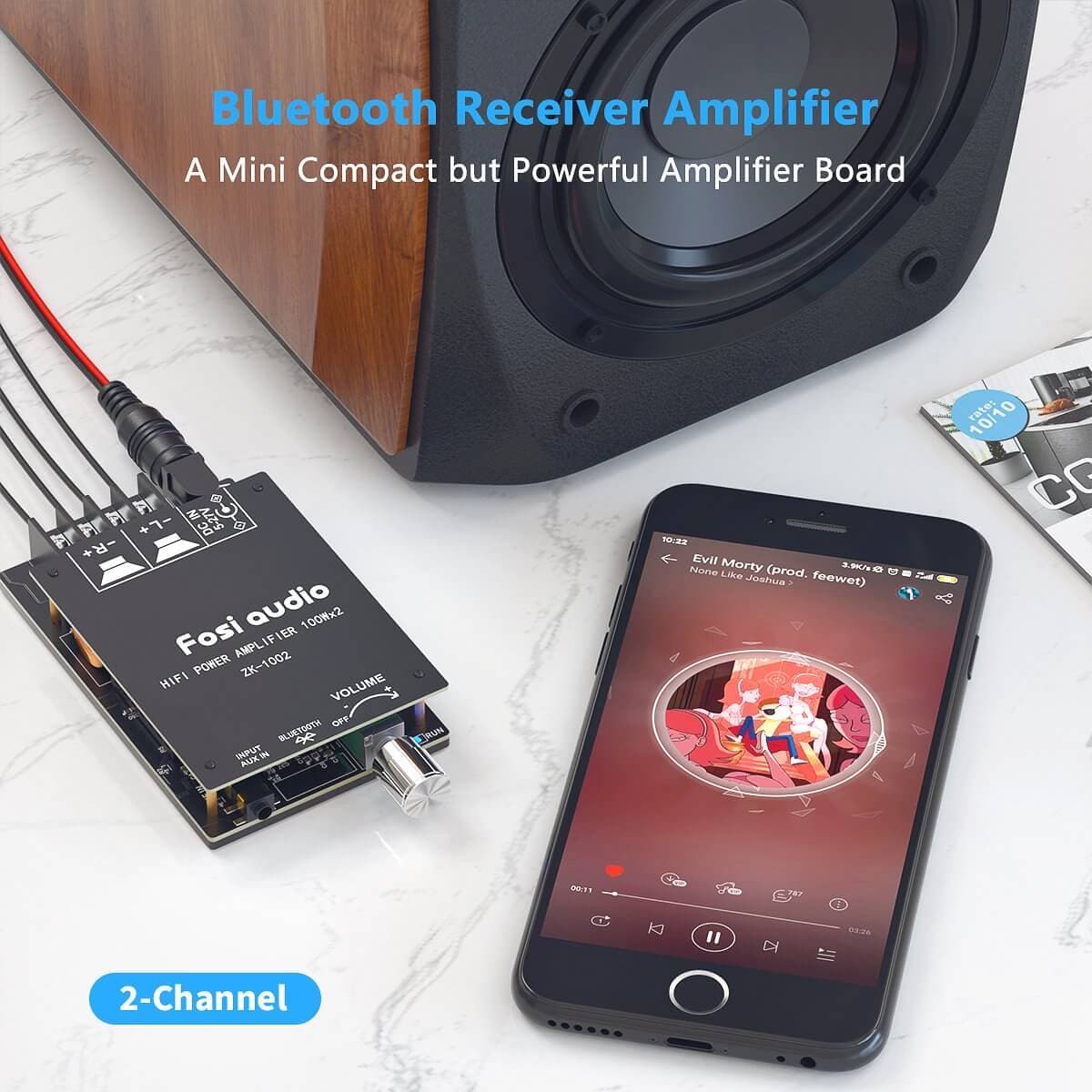 ZK1002 Bluetooth 5.0 Amplifier Board 2 Channel Mini Wireless AUX Amp Module