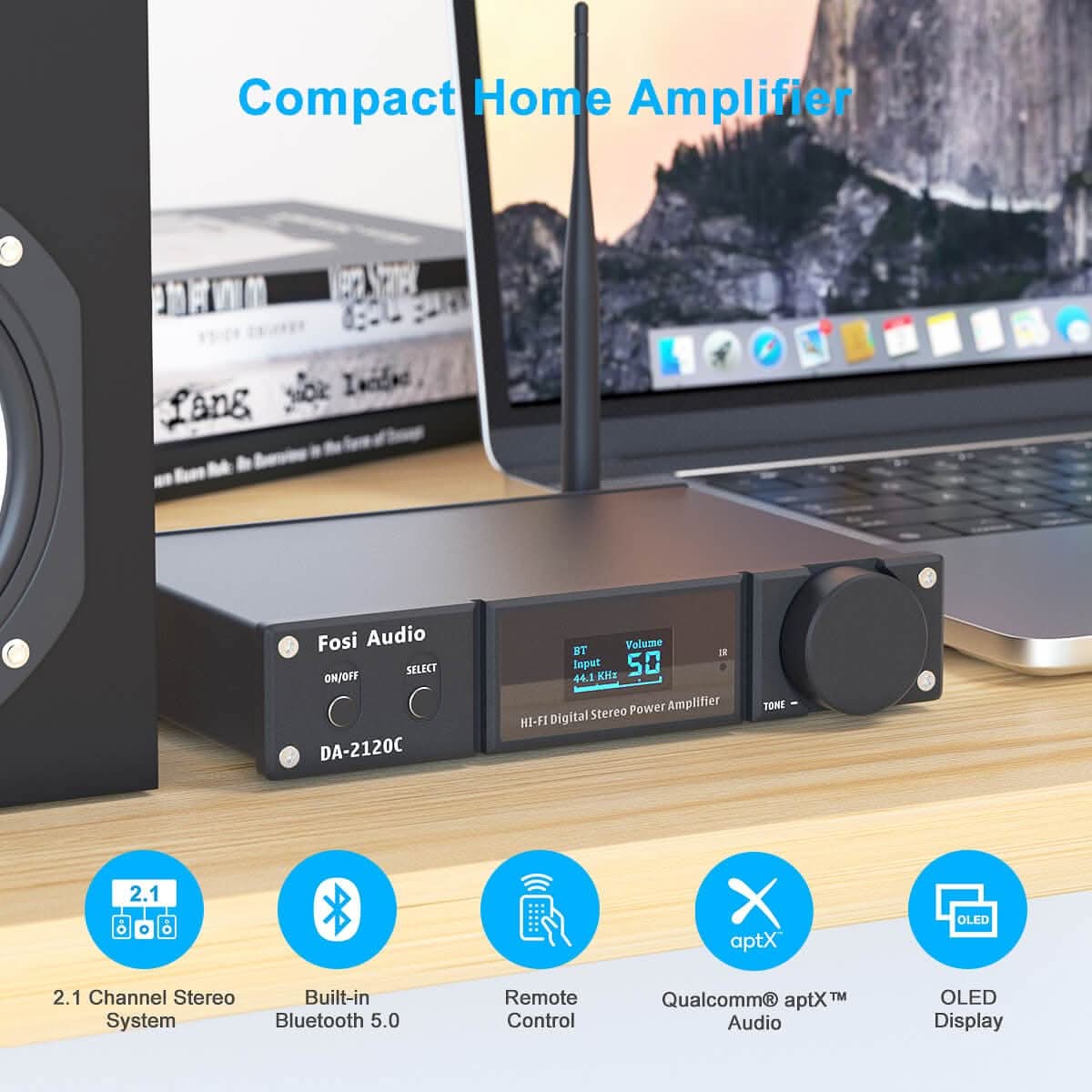 DA2120C Bluetooth Subwoofer Amp DAC with Remote Control Fosi Audio