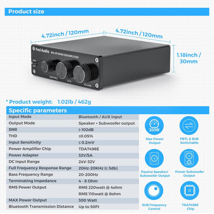 Fosi Audio M01-BT Bluetooth Subwoofer Mono Amp