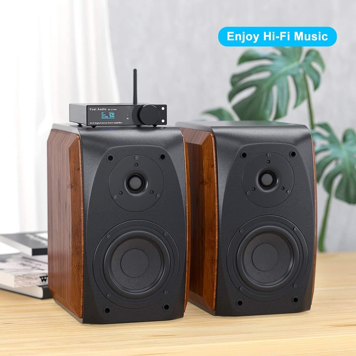 Fosi Audio DK560-N Bookshelf Speakers Passive Wooden Hi-Fi Speakers 5-Inch 2.0 for TV Desktop Shelf Home Theater Surround System