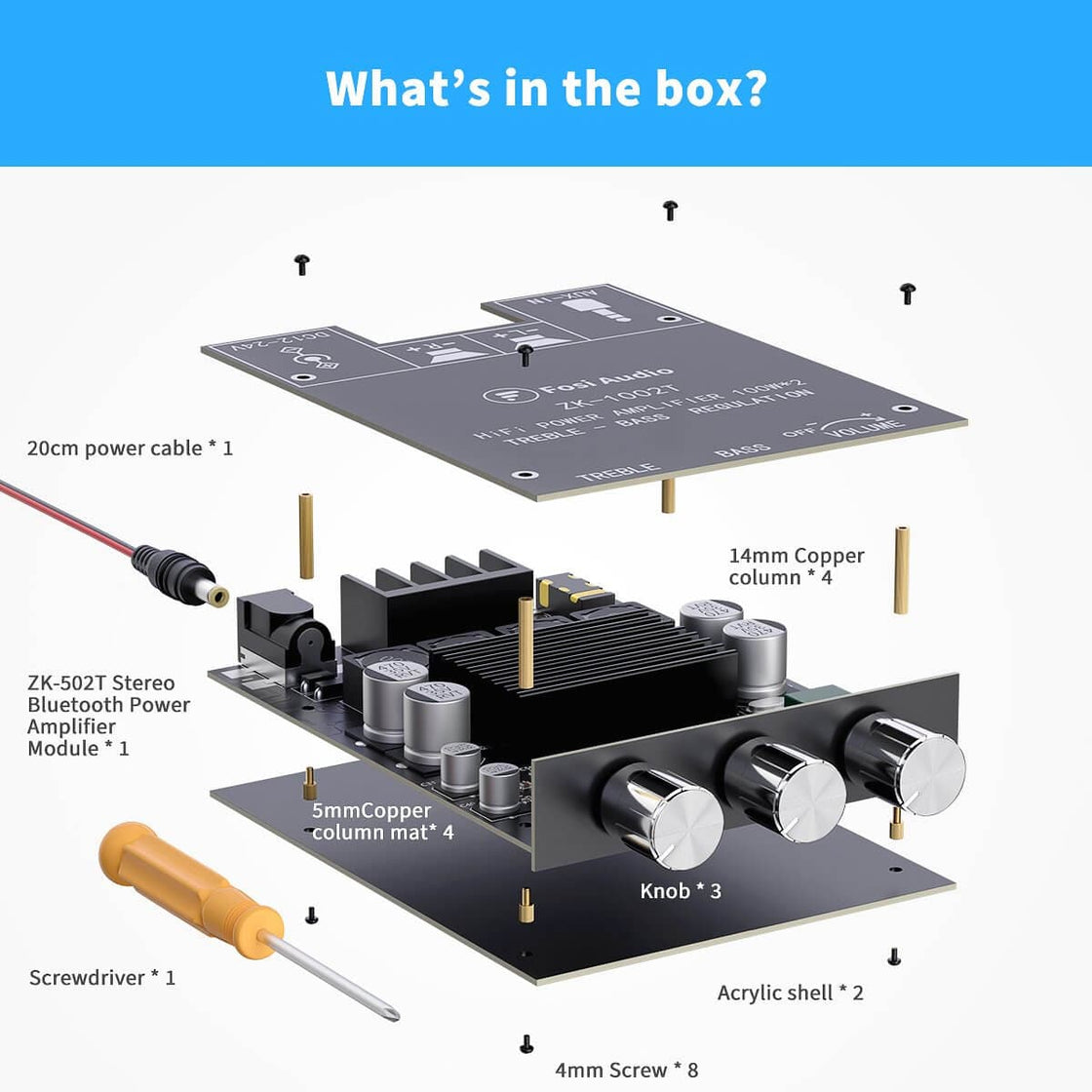 ZK1002T 2.0Ch Treble and Bass Adjustment Bluetooth Amp Board – Fosi Audio