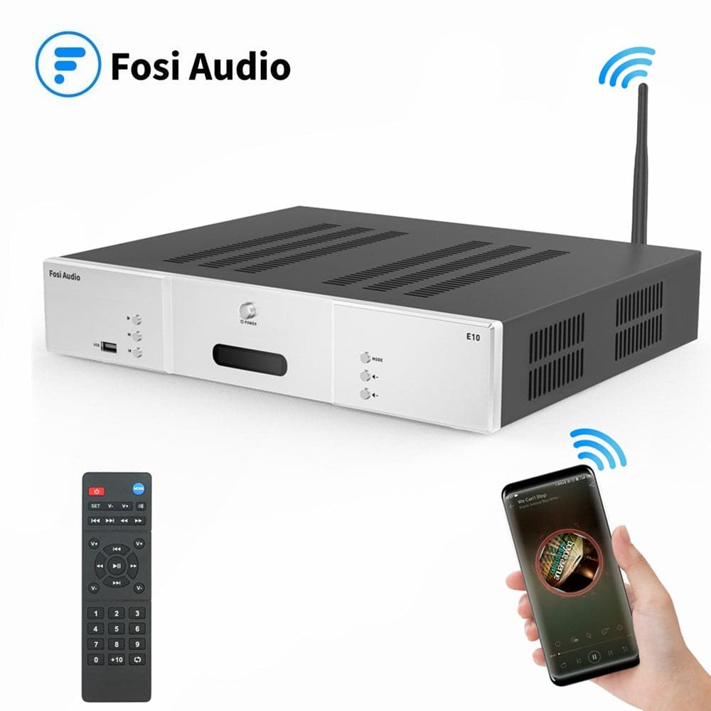 Fosi Audio E10 Home Audio Power Amplifier Receiver DAC HiFi Bluetooth 5.0 Stereo Amp Class D TPA3251D2 250w x2, with U-Disk/Optical/Coaxial/Bluetooth/AUX Input for Passive Speakers Powered Subwoofer